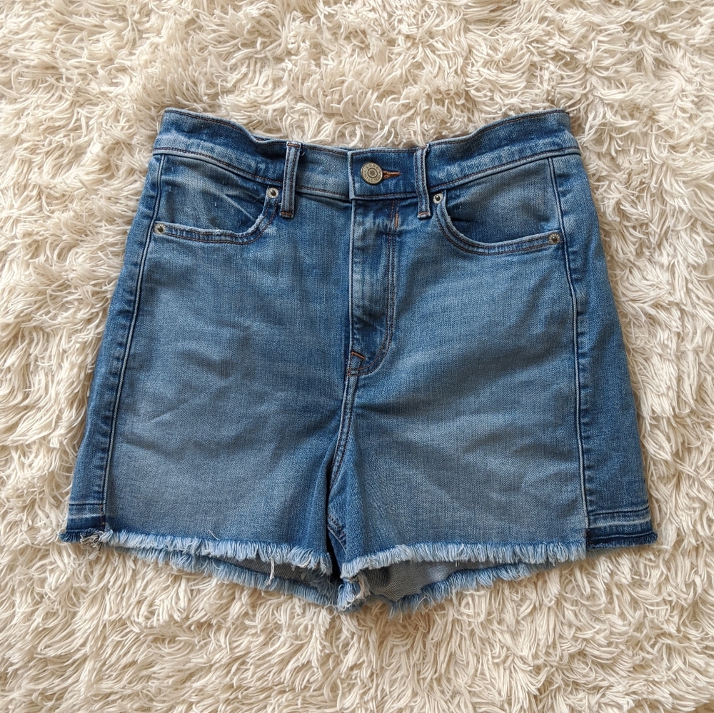 Express High Waisted Frayed Denim Shortie